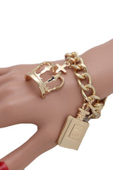 Gold Metal Chain Crown Pump Shoe Perfume Lipstick Infinity Charms Bracelet