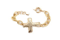 Gold Metal Chain Wrist Bracelet Cross Charm Weekend Look