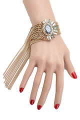 Gold Metal Chain Links Long Tassel Bracelet Silver Sun Bling Beads Jewelry