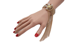 Gold Metal Chain Long Tassel Bracelet Bling Sun Bead Artsy