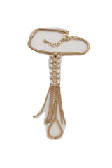 Gold Metal Hand Chain Wrist Bracelet Bling Connected Ring Tassel Fringes
