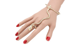 Cuff Bracelet Gold Metal Hand Chain Bohemian Snake Ring Size 8