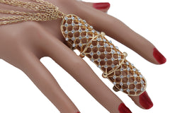 Gold Metal Hand Chain Bracelet Bling Band Elastic Ring Hot