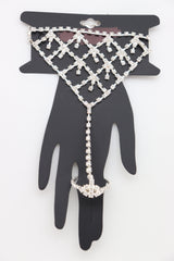 Silver Metal Bling Hand Chain Bracelet Sexy Connected Ring