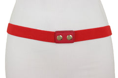 Fashion Belt Gold Plate Elastic Band Red Faux Leather Bow Tie Buckle S M L