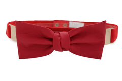 Fashion Belt Gold Plate Elastic Band Red Faux Leather Bow Tie Buckle S M L