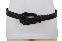 Black Brown Faux Leather Pant Jeans Skinny Belt Snakeskin Print Size S M