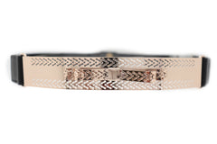 Skinny Black Elastic Waistband Belt Hip Waist Gold Metal Plate Bow Tie S M