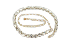 Gold Mesh Metal Skinny Waistband Fashion Belt Silver Square Bead Fit S M L