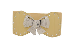 Wide Gold Stretch Fashion Belt Hip High Waist Metal Bow Tie Buckle Fit S M