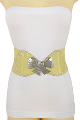 Wide Gold Stretch Fashion Belt Hip High Waist Metal Bow Tie Buckle Fit S M