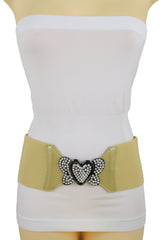 Wide Elastic Gold Fashion Hip High Waist Belt Butterfly Heart Buckle S M