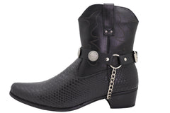 USA Half Dollar Coin Eagle Side Black Faux Leather Boot Straps (Pair)