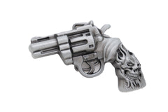 NEW Men Silver Metal Western Fashion Belt Buckle Revolver Gun Flaming Skull Weapon