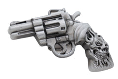 Men Silver Metal Western Fashion Belt Buckle Revolver Gun Flaming Skull Weapon