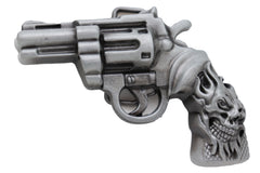 NEW Men Silver Metal Western Fashion Belt Buckle Revolver Gun Flaming Skull Weapon