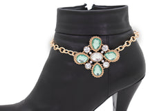 Western Boot Gold Metal Chain Bracelet Shoe Anklet Charm Cute Bling Flower