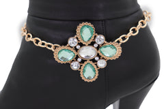 Western Boot Gold Metal Chain Bracelet Shoe Anklet Charm Cute Bling Flower