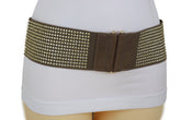 Brown Elastic Waistband Fashion Belt High Waist Hip Metal Dots Size S M