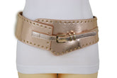 Wide Elastic Rose Gold Faux Leather Western Fashion Belt Metal Studs S M