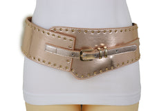 Wide Elastic Rose Gold Faux Leather Western Fashion Belt Metal Studs S M