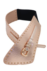 Wide Elastic Rose Gold Faux Leather Western Fashion Belt Metal Studs S M