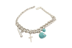 Silver Metal Chain Boot Bracelet Shoe Cross Nail Turquoise Skull Charm