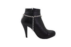 Silver Metal Chain Boot Bracelet Shoe Fleur De Lis Lily Charm Turquoise
