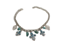 Silver Metal Chain Boot Bracelet Shoe Fleur De Lis Lily Charm Turquoise
