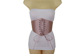 Salmon Pink Wide Faux Silk Fabric Elastic Band Corset Fashion Belt Fit S M