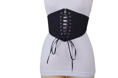 Black Denim Wide Fabric Elastic High Waist Corset Belt Adjustable Size S M