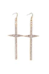 Gold Metal Pointy Cross Charm Earring Set Religious Bling