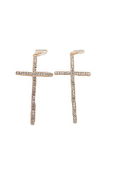 Rhinestone Skinny Cross Earrings