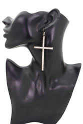 Rhinestone Skinny Cross Earrings