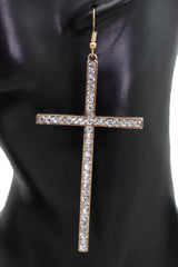 Rhinestone Skinny Cross Earrings