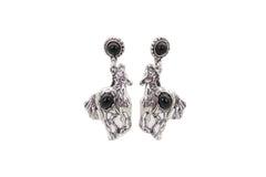 Women Earrings Set Silver Metal Horse Rodeo Western Black Beads