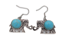Earrings Set Ethnic Silver Metal Indian Elephant Jewelry Turquoise Blue