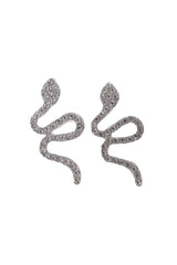 Silver Metal Rhinestone Cobra Snake Earrings