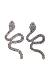 Silver Metal Rhinestone Cobra Snake Earrings