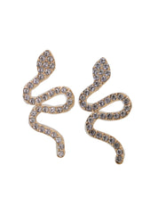 Gold Metal Rhinestone Cobra Snake Earrings