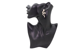 Gold Metal Rhinestone Cobra Snake Earrings