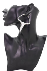 Silver Rhinestone Texas Longhorn Hoop Earrings