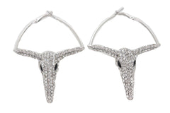 Silver Rhinestone Texas Longhorn Hoop Earrings