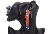 Red Rhinestone Jeweled Parrot Bird Dangle Earrings