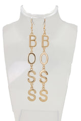 Hook Earrings Set Gold Metal Long BOSS Word Charm Hip Hop