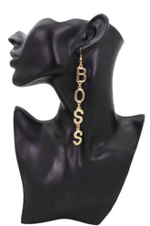 Hook Earrings Set Gold Metal Long BOSS Word Charm Hip Hop