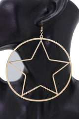 Earring Set Big Gold Metal Hoop Texas Lone Star Bling Fashion Hot Jewelry