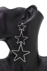 Silver 3-Star Outline Drop Earrings