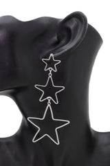 Silver 3-Star Outline Drop Earrings
