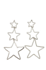 Silver 3-Star Outline Drop Earrings